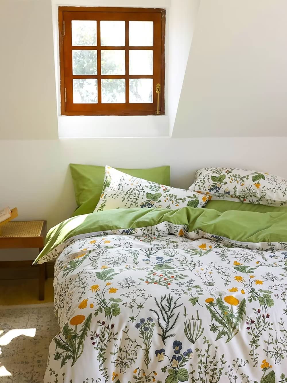Houseri Green Floral Comforter Set Full Yellow Green Botanical Leaf Bedding Sets Full Boho Small Flower Bedding Comforter Full S