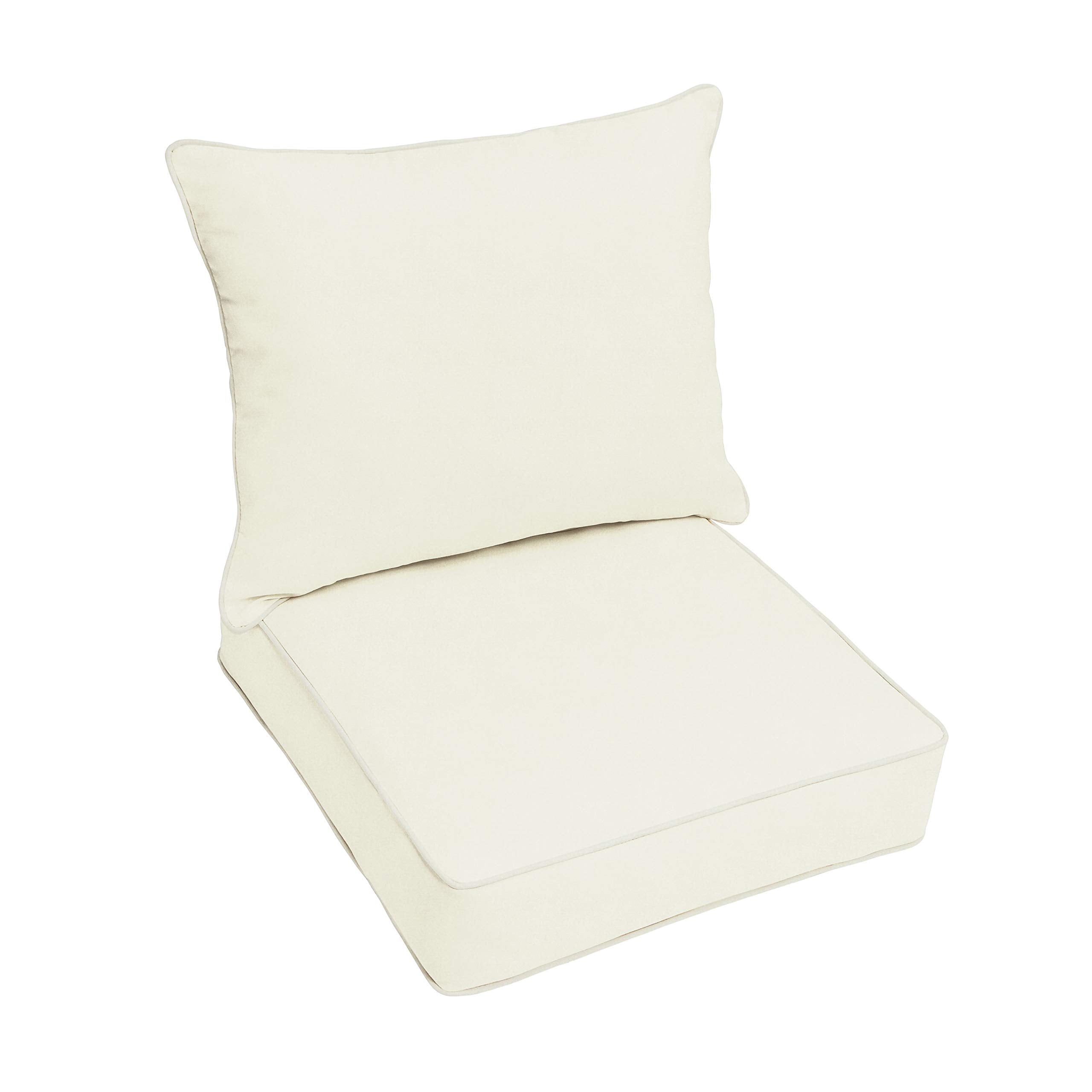 Sorra Home Sunbrella Canvas Natural Outdoor Seat Cushion And Back Pillow Set, 25 In X 25 In X 5