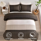 Brown Comforter Set King, Reversible Brown Striped Down Alternative Comforter For King Bed,3 Pieces (1 Comforter+2 Pillowcases),
