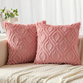 Miulee Coral Red Throw Pillow Covers 18X18 Inch, Soft Winter Plush Faux Wool Couch Pillow Covers Set Of 2 Decorative Farmhouse Boho Throw Pillows For Sofa Living Room Bed