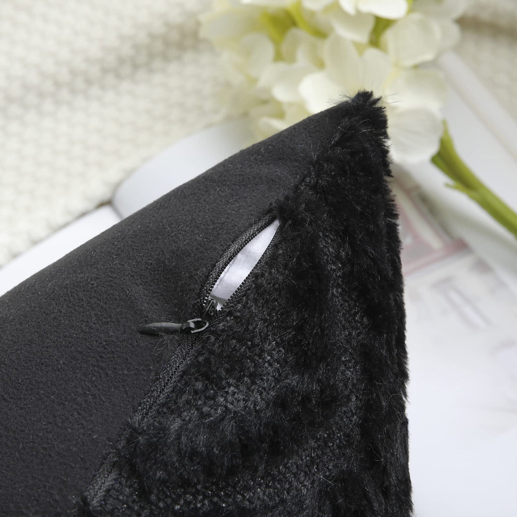 Decoruhome Decorative Throw Pillow Covers 20X20, Soft Plush Faux Wool Couch Pillow Covers For Home, Set Of 2, Black