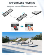 Aluminum Chaise Lounge Ourdoor - Foldable & Assemble Free Outdoor Lounge Chair With 5 Adjustable Backrest, Patio Lounge Chair For Outside Poolside Beach Pool, White