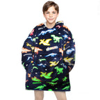 Rexeo Wearable Blanket Hoodie For Kids Fleece Sweatshirt Blanket Dinosaur Gifts For Boys Girls Flannel Hooded Blanket With Pocke