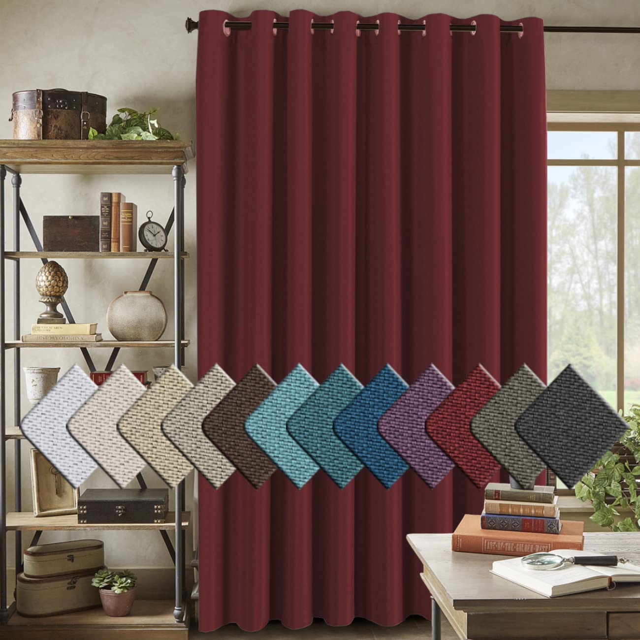 H.VERSAILTEX Room Darkening Linen Curtain for Bedroom/Living Room Extra Wide Blackout Curtains 100 x 96 Inches for Patio Glass D