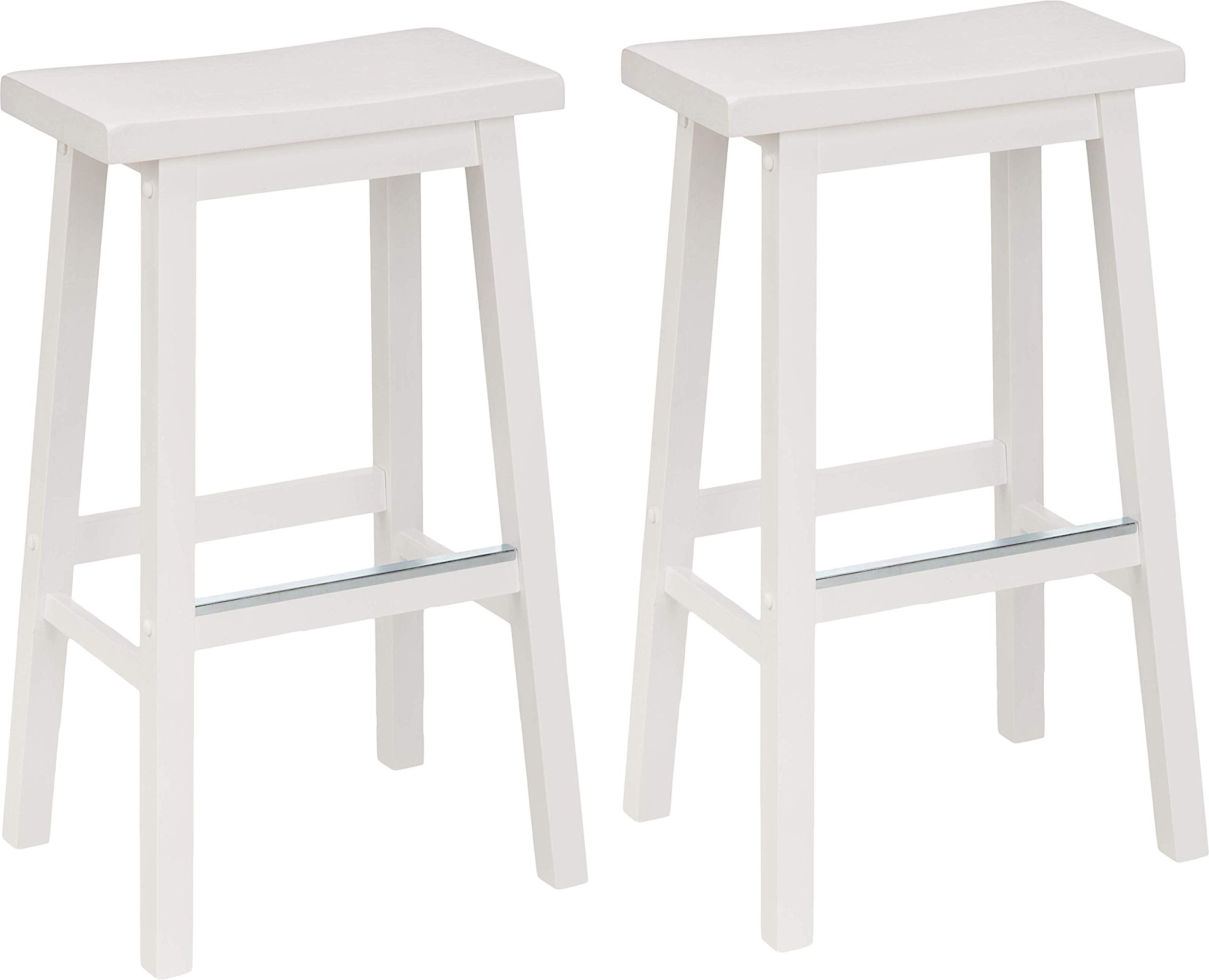 Amazon Basics Solid Wood Saddle-Seat Kitchen Island Counter Barstool, 29-Inch Height, White - Set of 2