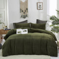 Cottonight Army Green Velvet Comforter Set Queen Olive Green Plush Fluffy Bedding Comforter Set Full Dark Green Blanket Quilts M