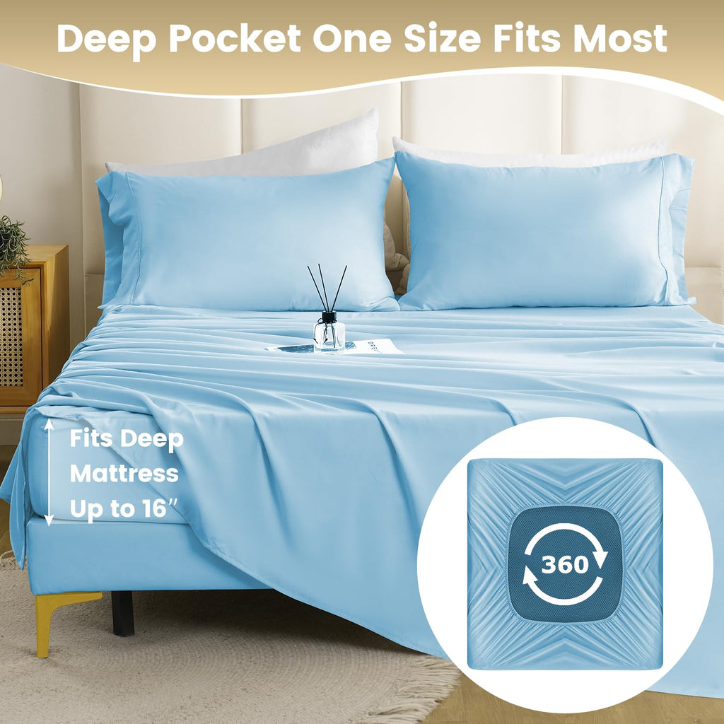 Cozysmile California King Sheet Set - Luxury 4 Piece Breathable Soft Sheets For King Size Bed, 16'' Deep Pocket Wrinkle Free Coo