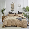 Clothknow Champagne Ruffles King Comforter Set 3Pcs Beige Bedding Comforter Sets Khaki Comforter Light Brown Comforter King Taup