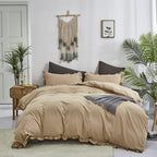 Clothknow Champagne Ruffles King Comforter Set 3Pcs Beige Bedding Comforter Sets Khaki Comforter Light Brown Comforter King Taup