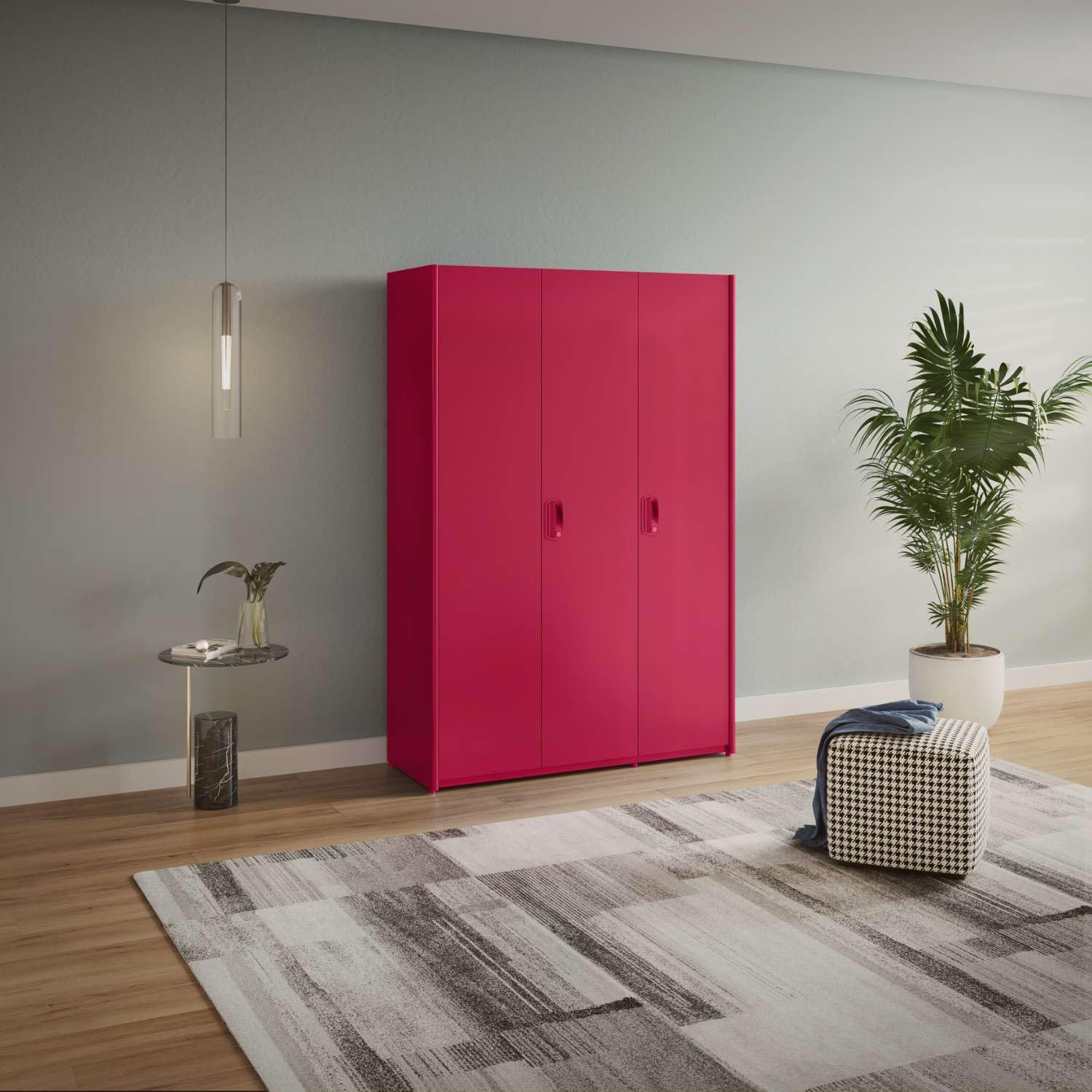 Godrej Interio Almirah Neolite 3Door Steel Almirah, Cupboard For Clothes (Textured Blush Red), 1Year Warranty, 5 Shelves, 1 Lo