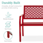 Best Choice Products Outdoor Bench 2-Person Metal Steel Benches Furniture For Garden, Patio, Porch, Entryway W/Geometric Backrest, 790Lb Capacity - Rose Red