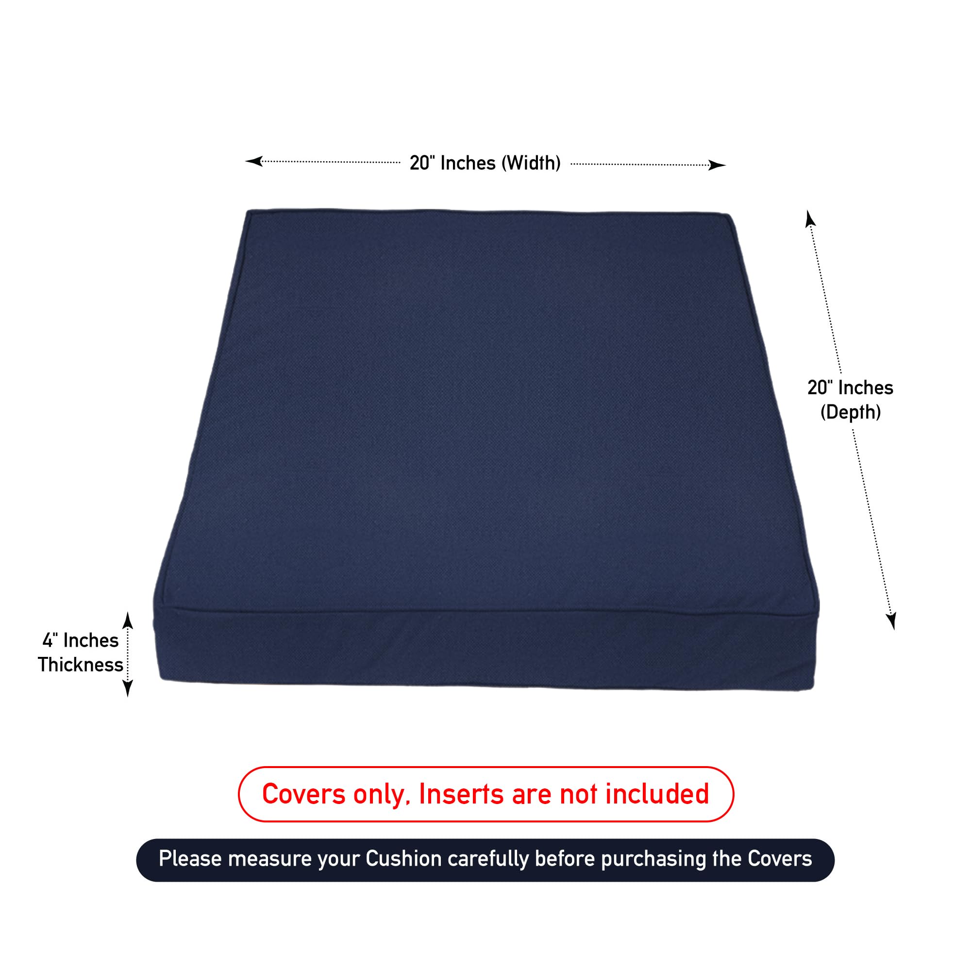 Covers & All Square Outdoor Cushion Covers For Patio Furniture Sets, Water, Tear & Uv Resistant Polyester Cushion Slipcover With Zippers (Pack Of 2) (20' L X 20' W X 4' Thick, Navy Blue)