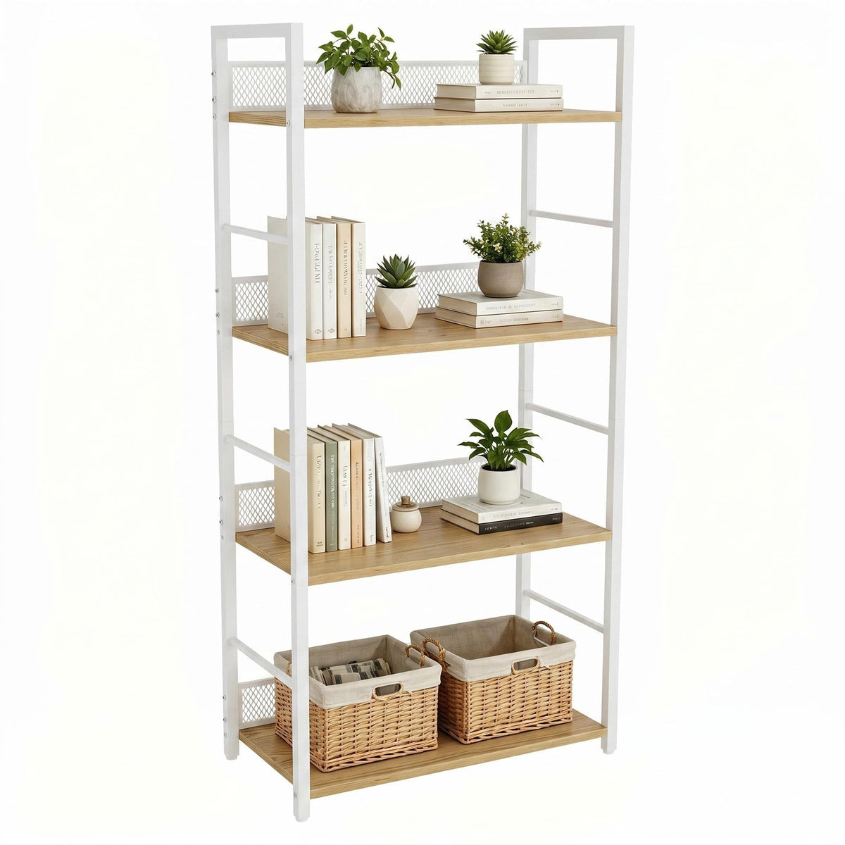4 Tier Bookshelf, Classic Tall Bookcase Storage Organizer for CDs Books