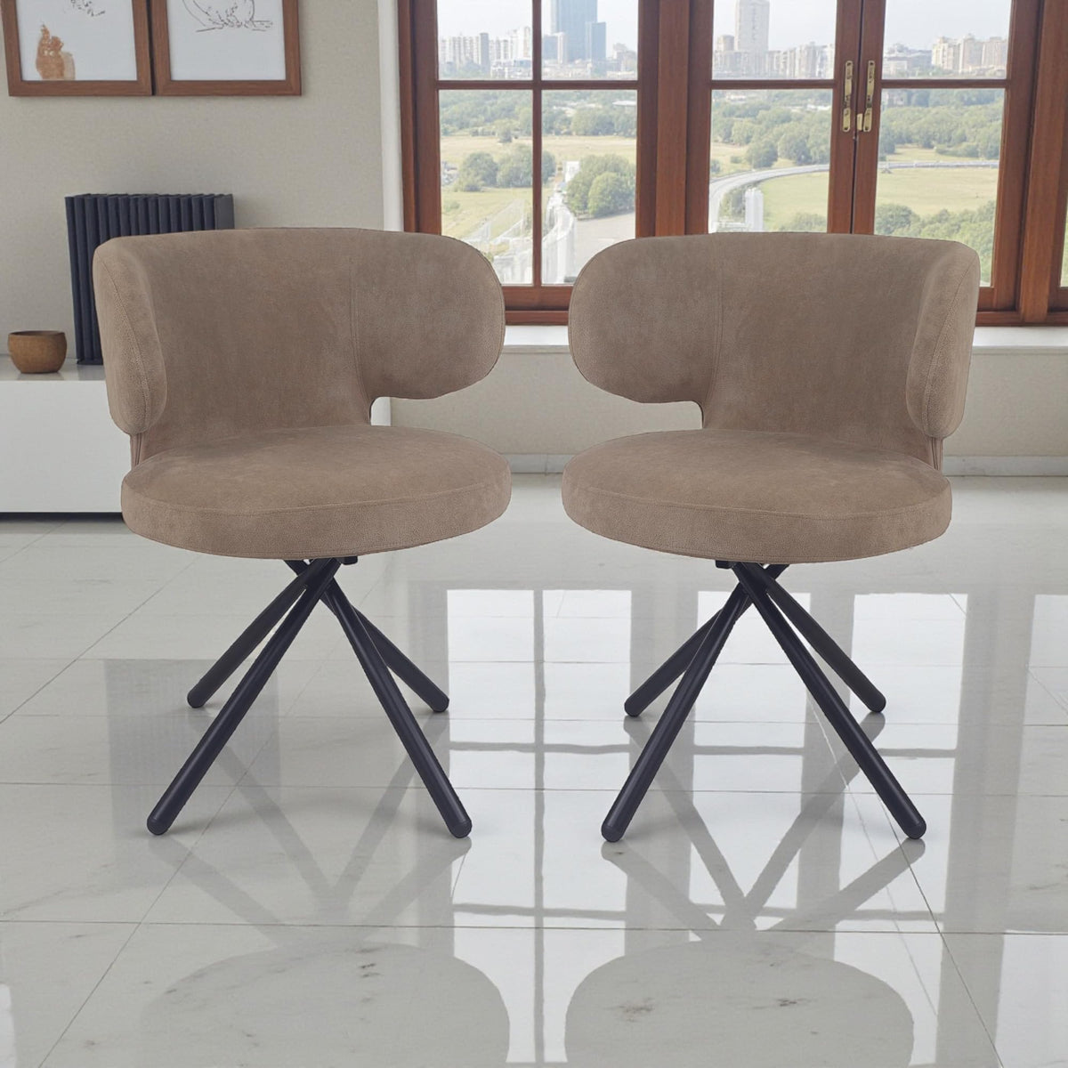 The Attic Nexillo Dining Chair, Grey Faux Leather Upholstery With Curved Backrest & Black Metal Tripod Legs, Elegant Comfort Cha