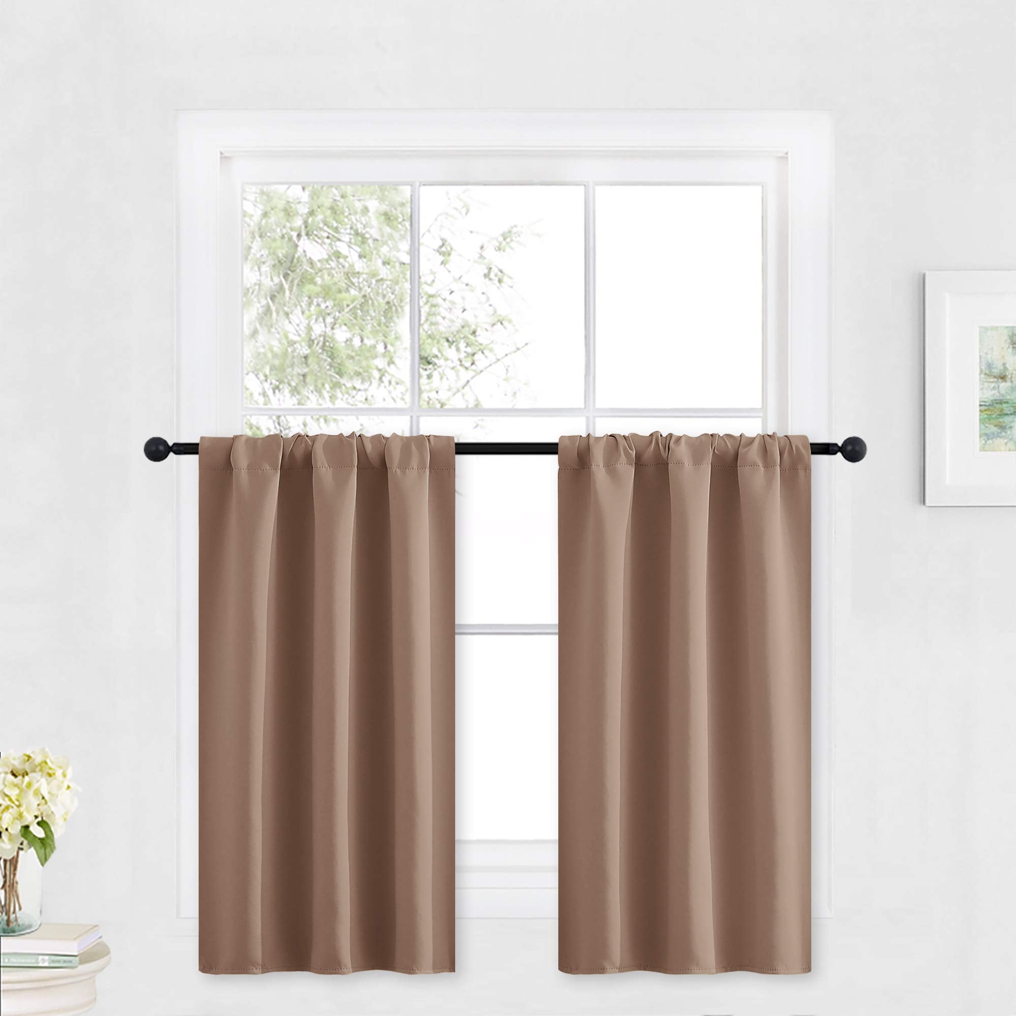 RYB HOME Blackout Small Window Curtains for Kitchen, 2 Panels Solid Kitchen Curtains Privacy Half Window Treatment for Closet Ba