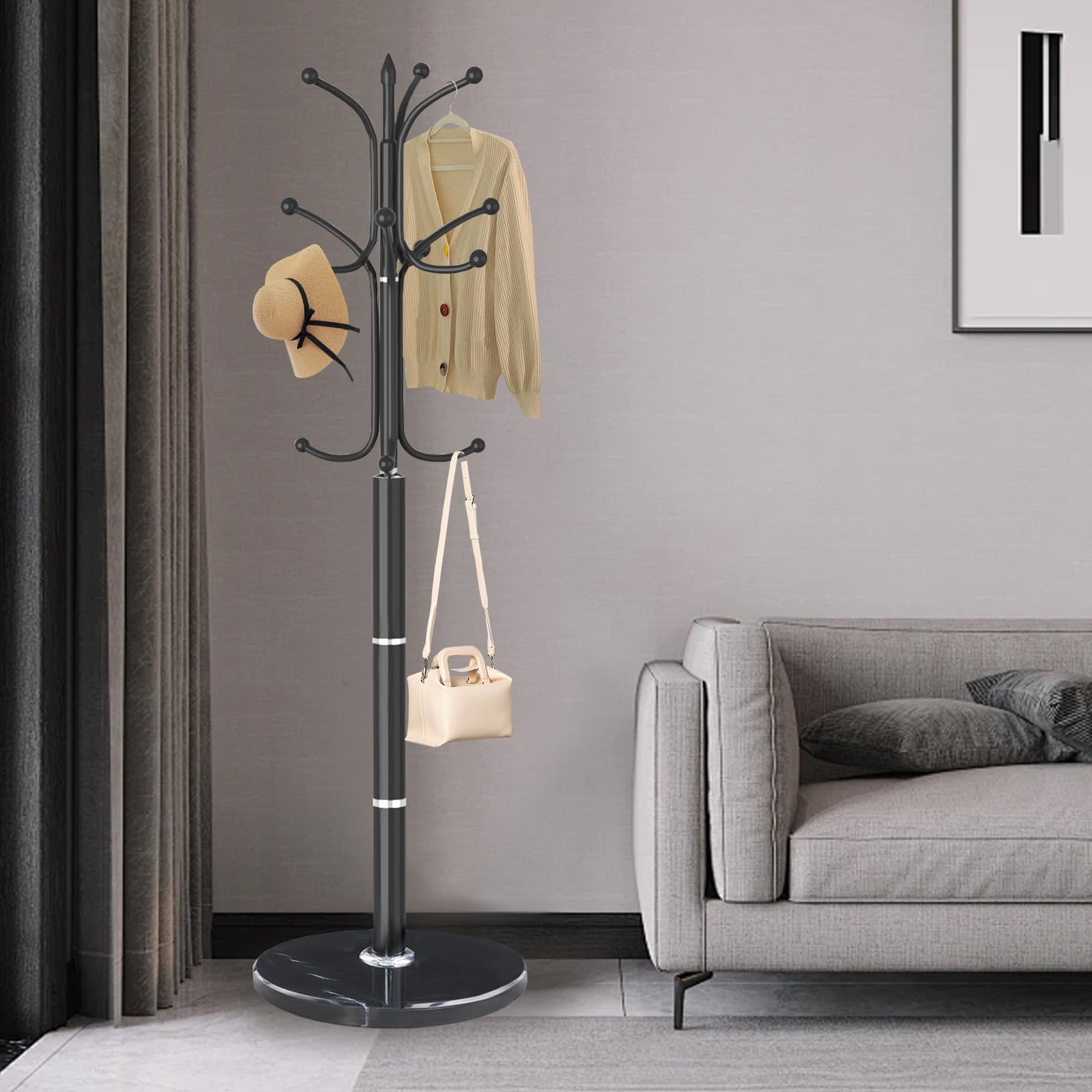 LOZABEE Metal Coat Rack Stand, Modern Freestanding Coat Rack with Natural Marble Base, Coat Racks and Coat Hall Tree Hanger Stan