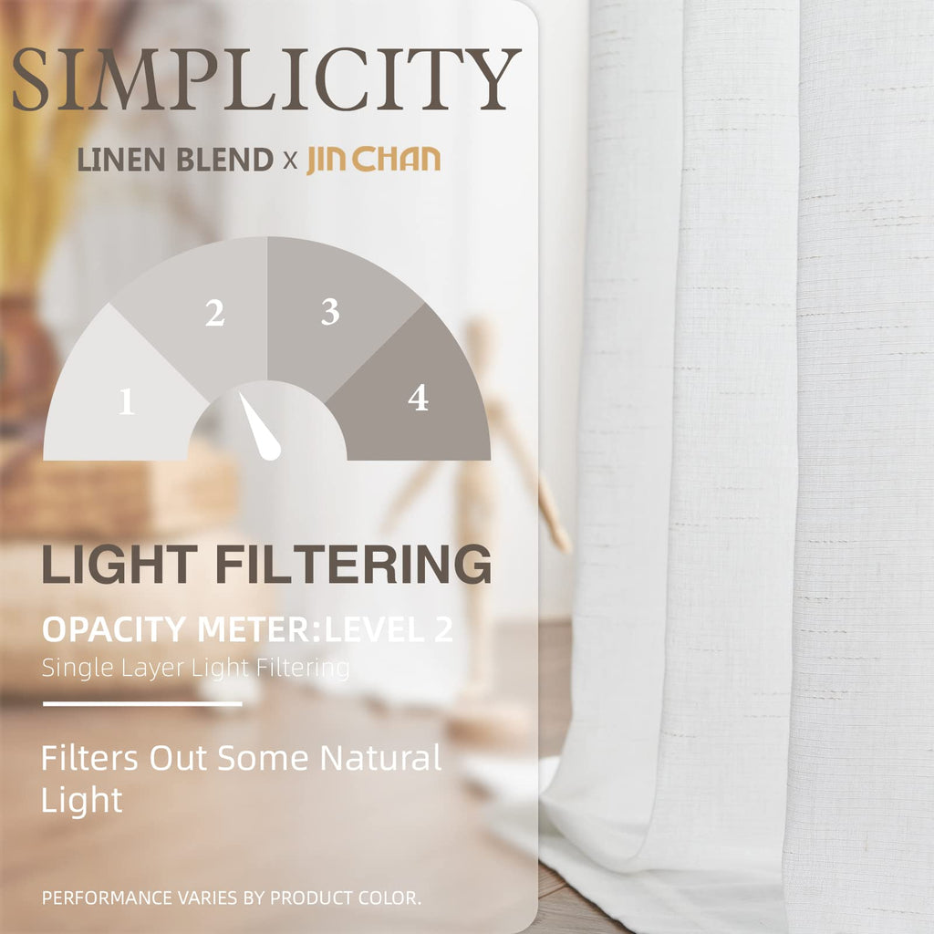 Jinchan Linen White Curtains 63 Inch Length For Living Room Farmhouse Rod Pocket Back Tab Light Filtering Window Drapes For Bedroom 50X63 Off White 2 Panels