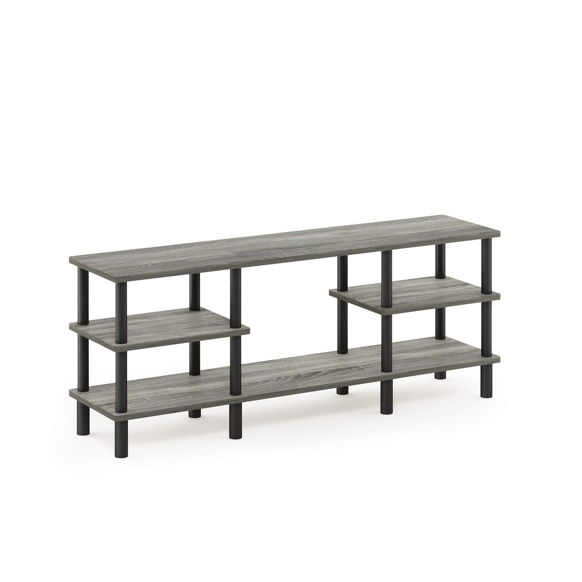 Furinno Turn-N-Tube 3-Tier Multipurpose Wide Shelf Tv Stand, French Oak Grey/Black