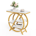 LITTLE TREE End Table, 4-Tier Narrow Faux Marble Side Table with Large Storage Space, Modern Nightstand and Bedside Table for Li