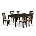 East West Furniture Henley 7 Piece Modern Set Consist of a Rectangle Wooden Table with Pedestal and 6 Linen Fabric Dining Room Chairs, 42x72 Inch, HECA7-CAP-C