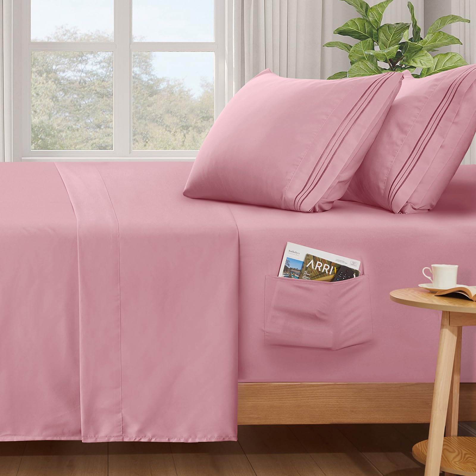 Siinvdabzx Extra Deep Pocket King Sheets Set - Fits Mattress Up To 24 Inches Thick - 4 Piece Pink Deep Pocket Sheets For Air Mat