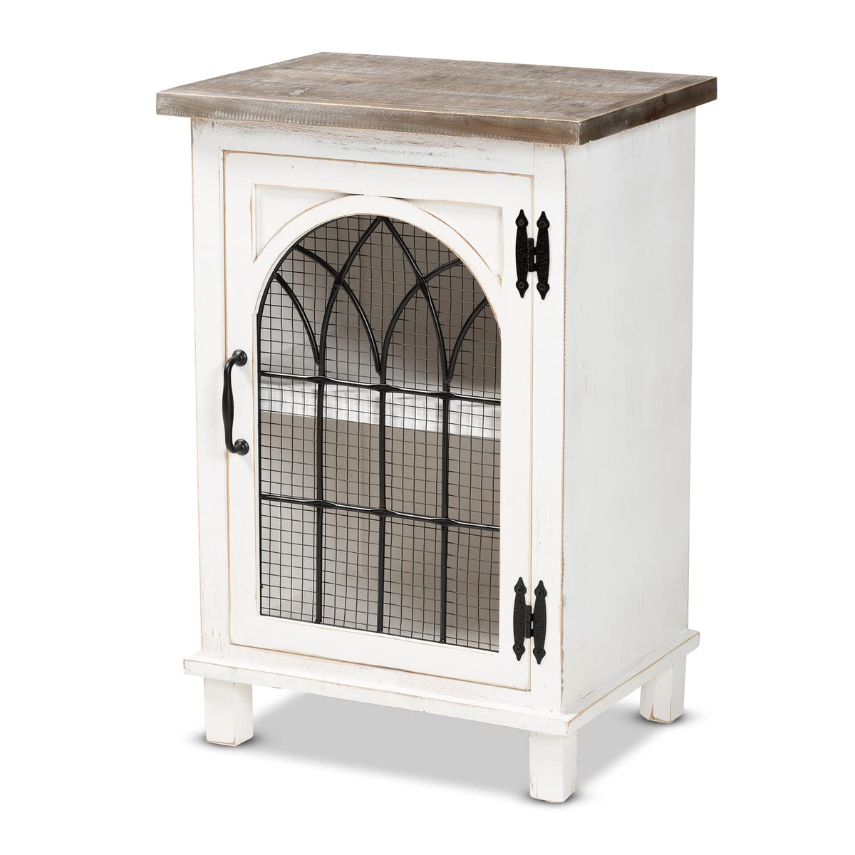 Baxton Studio Faron Classic And Traditional Farmhouse Twotone Distressed White And Oak Brown Finished Wood 1Door Nightstand