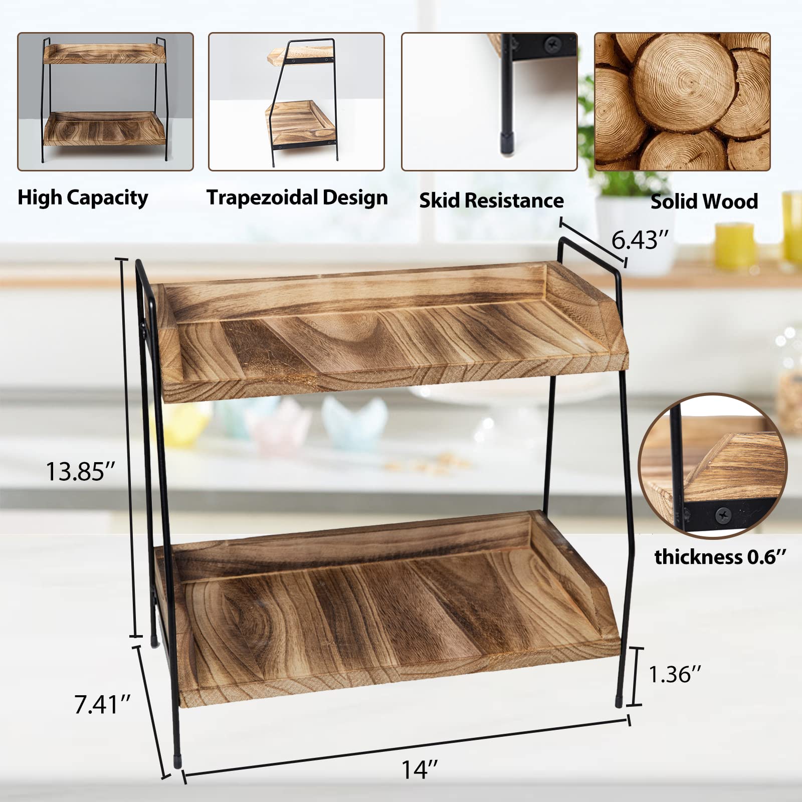 Quallon Coffee Bar Accessories And Organizer, Coffee Station Organizer 2 Tier Bathroom Counter Organizer, Wood Coffee Tray, Bath