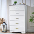 White Dresser for Bedroom Wooden, 5 Drawer Dressers & Chests of Drawers, Modern Wood Tall Dresser, 47 Inches Tall Chest of Drawe