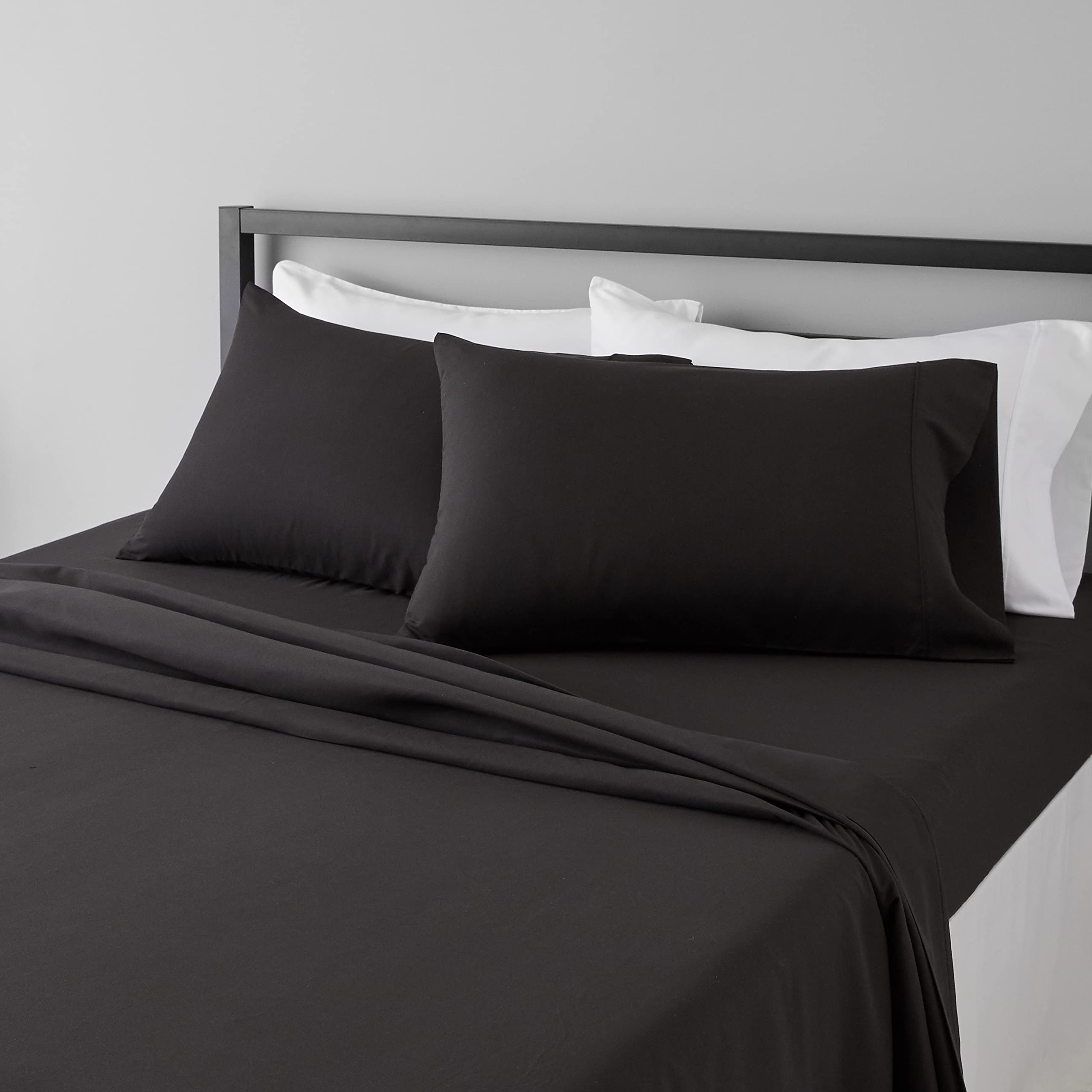 Amazon Basics - 4-Piece Microfiber Lightweight Breathable Bed Sheet Set, Super Soft Easy Care, 14 Deep Pockets, Full, Black, S