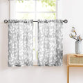 Grey White Kitchen Curtains 36 Short Caf   Curtain Set for Windows Leaf Print Tiers 2 Panels