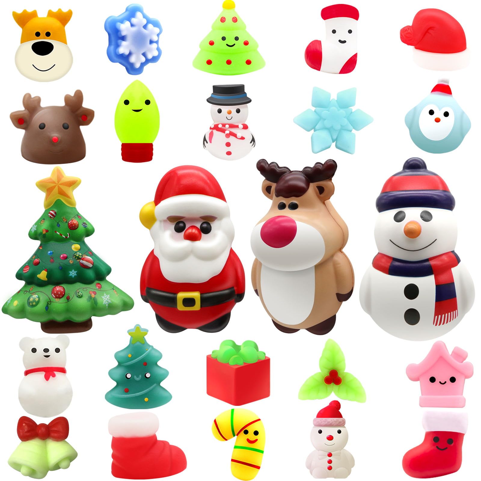 Surcvio Christmas Advent Calendar 2023 With 4 Cute Jumbo And 20 Mochi Squishy Assorted Toys, 24 Days Countdown Calendar, Xmas St