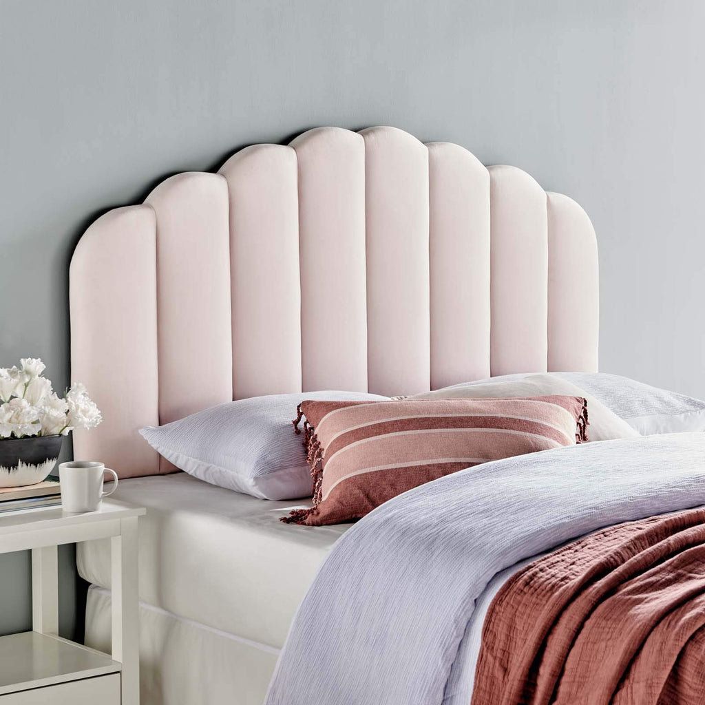 Modway Veronique Channel Tufted Performance Velvet Upholstered Full/Queen Headboard In Pink