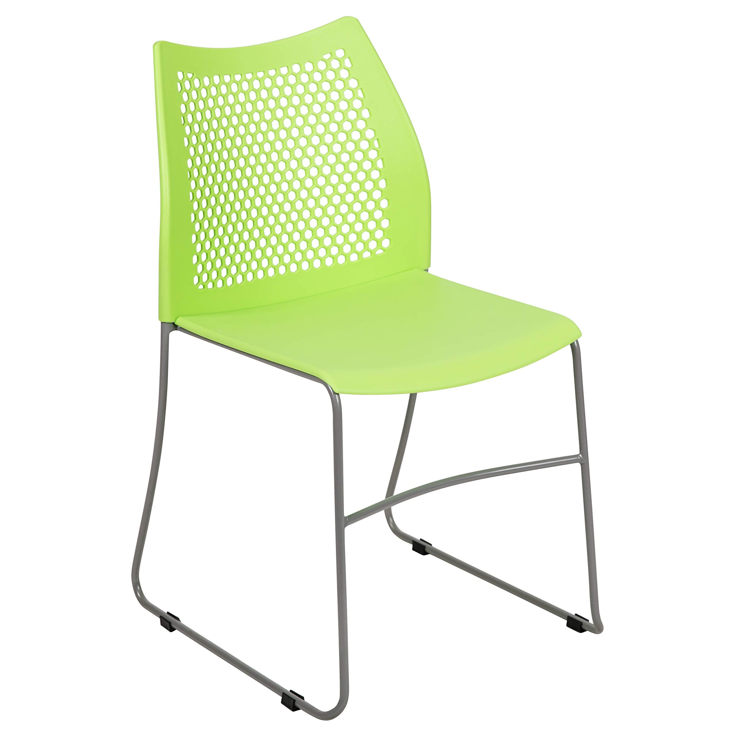 Flash Furniture Hercules Series 661 Lb. Capacity Green Stack Chair With Air-Vent Back And Gray Powder Coated Sled Base