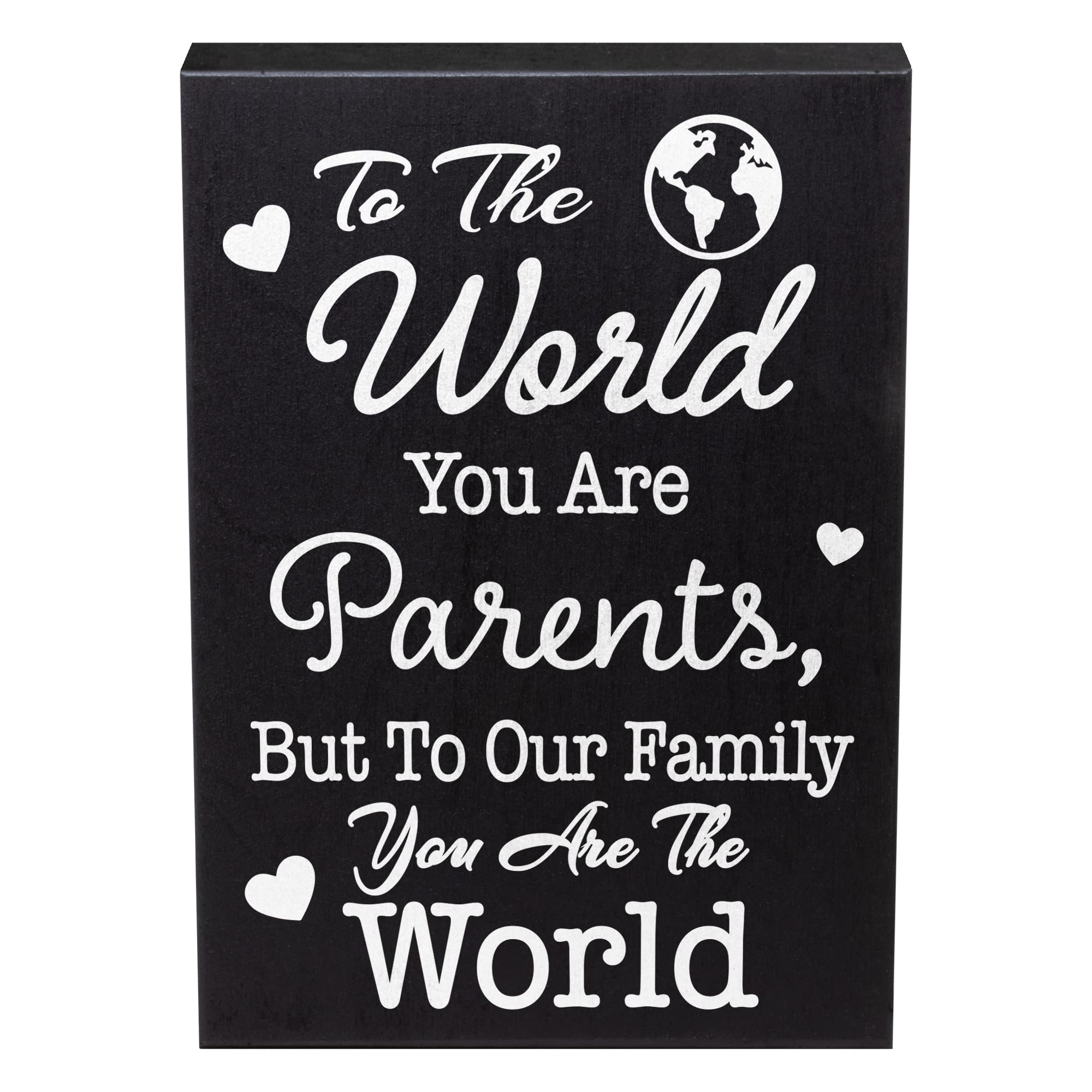 JennyGems Parent Gifts for Anniversary, To the World You Are Parents Wooden Sign, Gift for Parents, Mom and Dad, Shelf Decor and