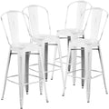4 Pk. 30 High Distressed White Metal Indoor Barstool with Back