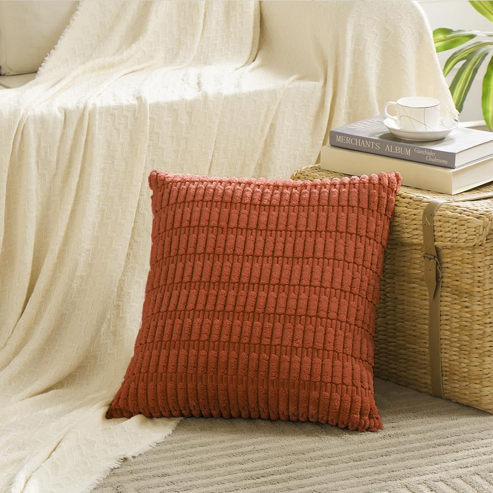 Fancy Homi 2 Packs Burnt Orange Decorative Throw Pillow Covers 16X16 Inch For Living Room Couch Bed Sofa, Rustic Farmhouse Fall