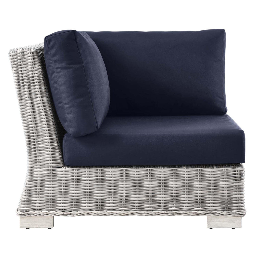 Modway Conway Outdoor Patio Wicker Rattan, Corner Chair, Light Gray Navy