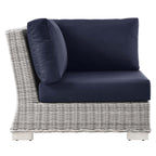 Modway Conway Outdoor Patio Wicker Rattan, Corner Chair, Light Gray Navy