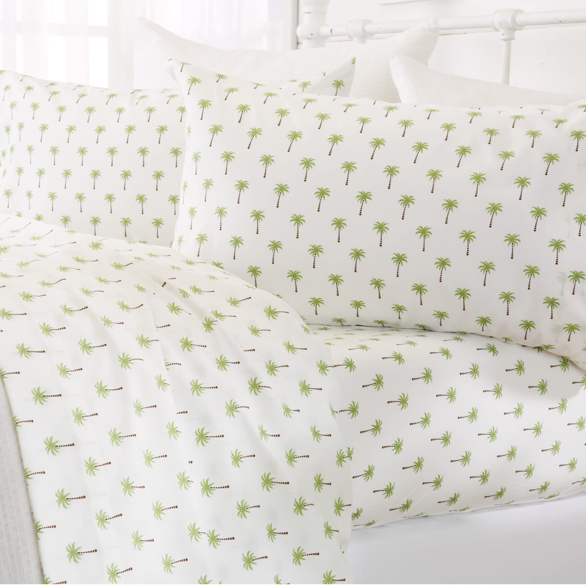 Great Bay Home Printed Coastal Microfiber Bed Sheets. Wrinkle Free, Deep Pockets, Beach Theme Sheet Set. Newport Collection (Twin, Palm Tree)