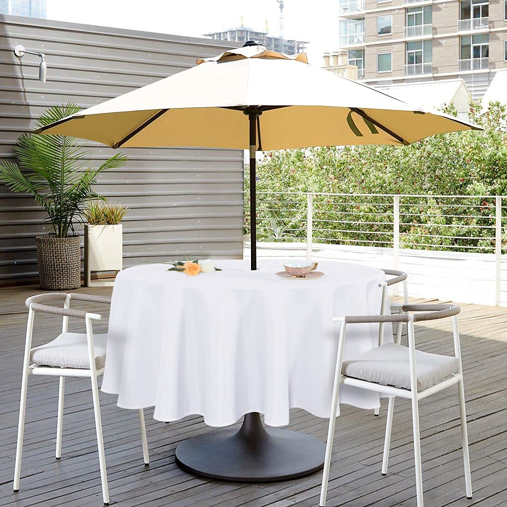 Saraflora Outdoor And Indoor Tablecloth -60 Inch Round, White Wrinkle Free Washable Waterproof Table Cloth With Umbrella Hole And Zipper Round Table Cover For Spring/Summer/Patio/Picnic/Bbqs/Party