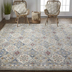 HomeRoots 514800 8 x 10 ft. Taupe Ivory & Red Wool Patchwork Hand Tufted Handmade Stain Resistant Rectangle Area Rug