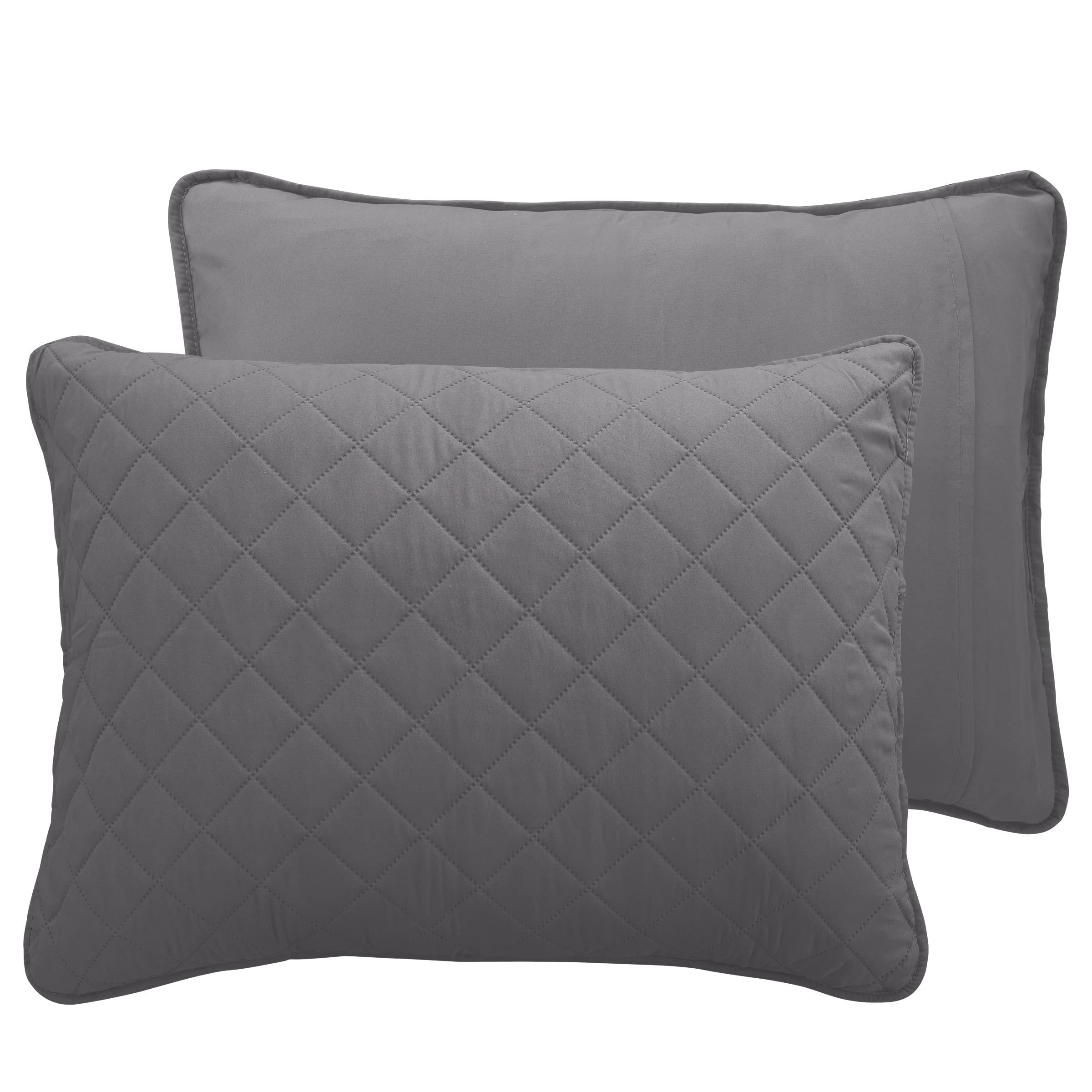 Easy-Going Twin Size Reversible Quilt Set With 1 Quilt And 1 Pillow Shams, Soft Bed Quilt Cover, Water Resistant Lightweight Microfiber Bedspread, Stain Resistant, Gray/Light Gray