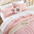 Weigelia Twin Comforter Set Lightweight 5 Pieces Microfiber Pink Comforter Soft All Season Blush Color Bed Set Farmhouse Comfort