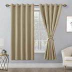 Hiasan Blackout Curtains For Bedroom, 60 X 63 Inches Length - Thermal Insulated & Light Blocking Window Curtains For Living Room, 2 Drape Panels Sewn With Tiebacks, Taupe