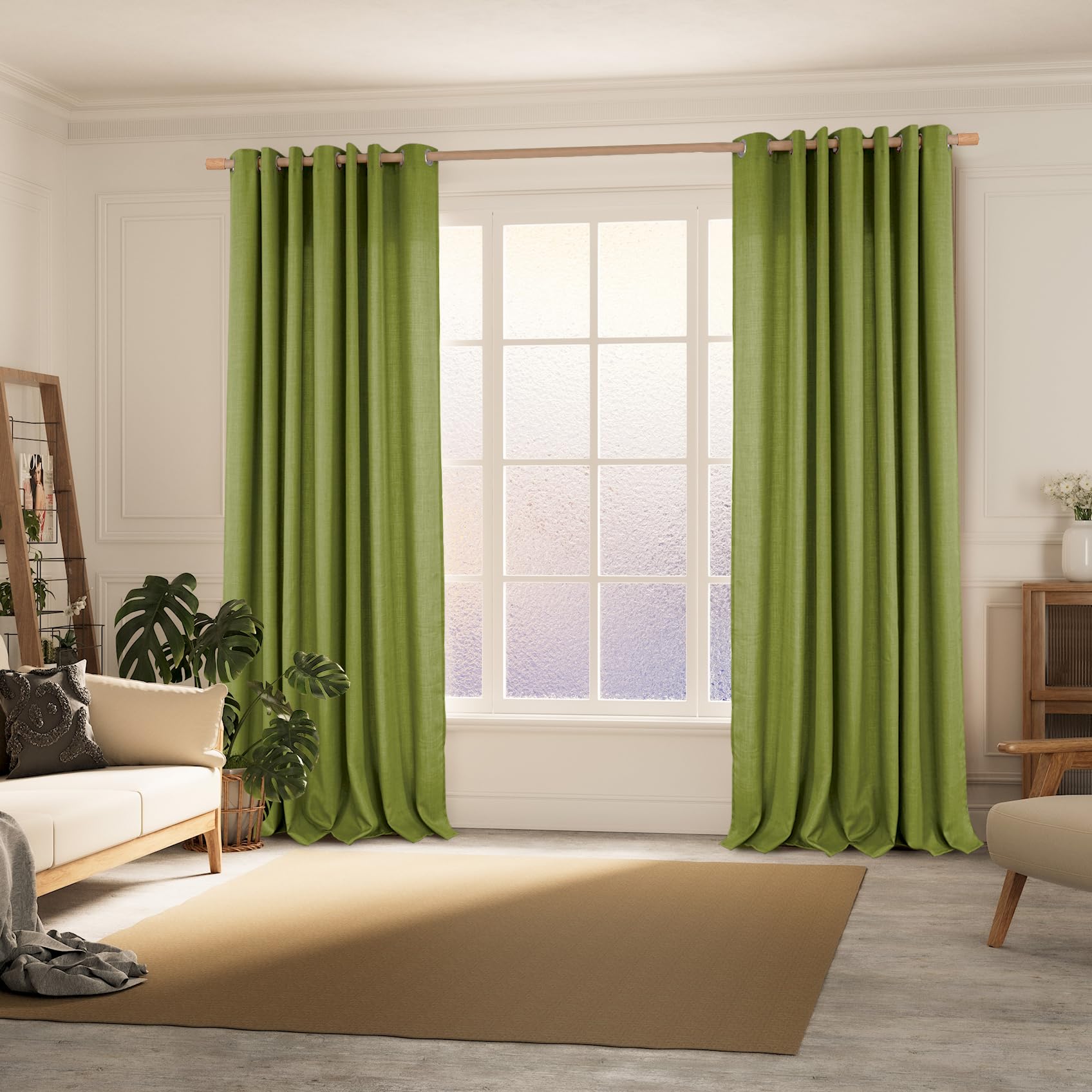 Bgment Curtains 63 Inch Length 2 Panels Set For Bedroom, Grommet Thick Linen Look Burlap Textured Light Filtering Privacy Window Drapes For Farmhouse Living Room, 42 X 63 Inch, Olive Green