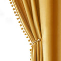 MIULEE Mustard Yellow Pom Pom Velvet Curtains for Fall Bedroom/Living Room Darkening Thermal Insulating 84 Inches Long Blackout 