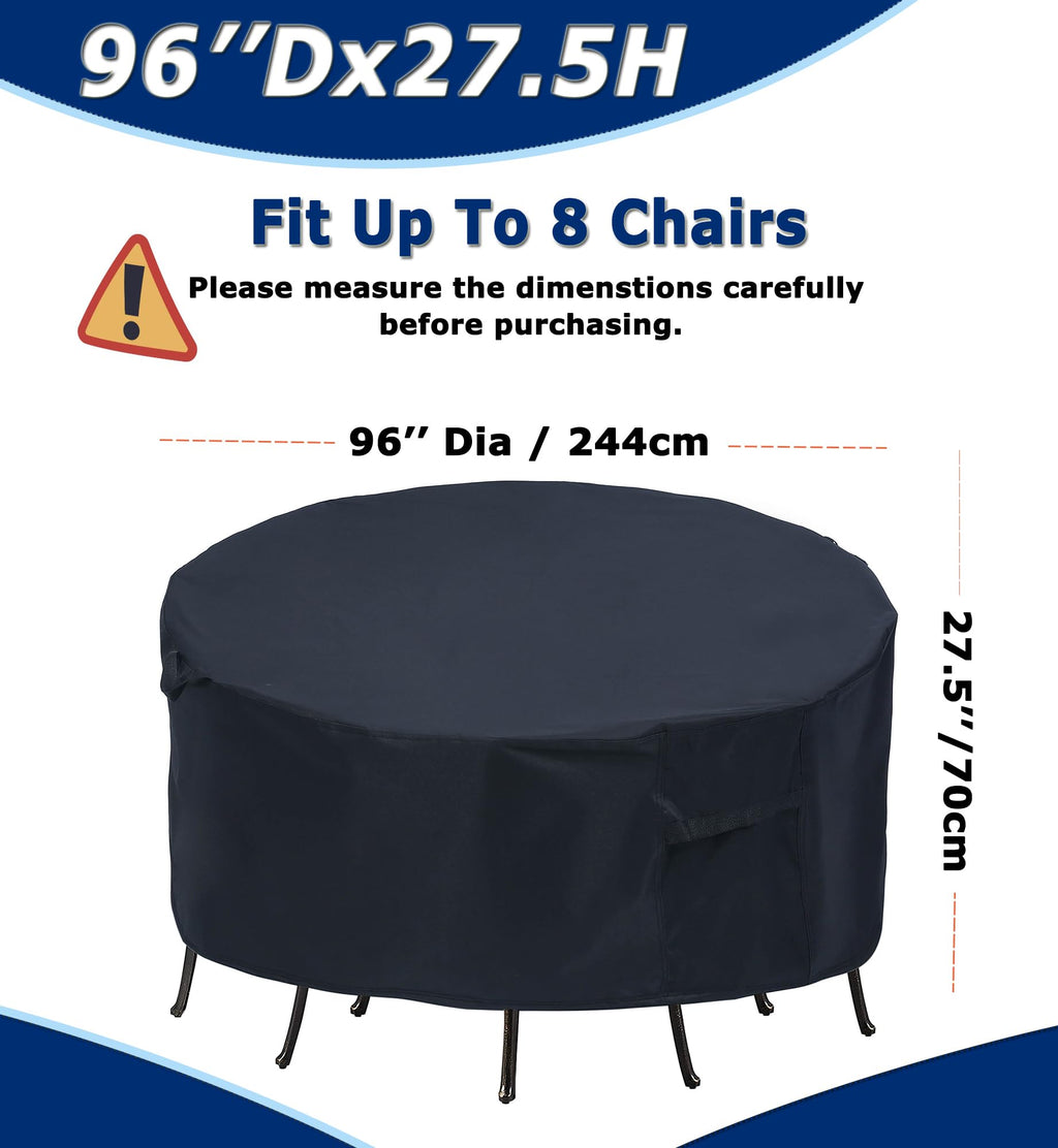 Round Patio Furniture Covers, 96'' Dia Outdoor Furniture Covers, Waterproof Outdoor Table Cover, Fire Pit Cover Outdoor Round Ta