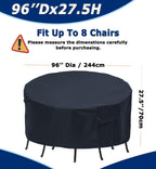 Round Patio Furniture Covers, 96'' Dia Outdoor Furniture Covers, Waterproof Outdoor Table Cover, Fire Pit Cover Outdoor Round Ta