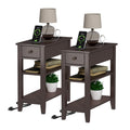 ChooChoo Narrow End Table Set of 2,Side Table Living Room with USB Ports & Power Outlets and Hidden Drawer, 3-Tier Skinny Nights