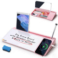 Selead Desktop Glass Whiteboard With Wireless Charger Station And Mirror, Desk Dry Erase Board Computer Pad Keyboard Stand With